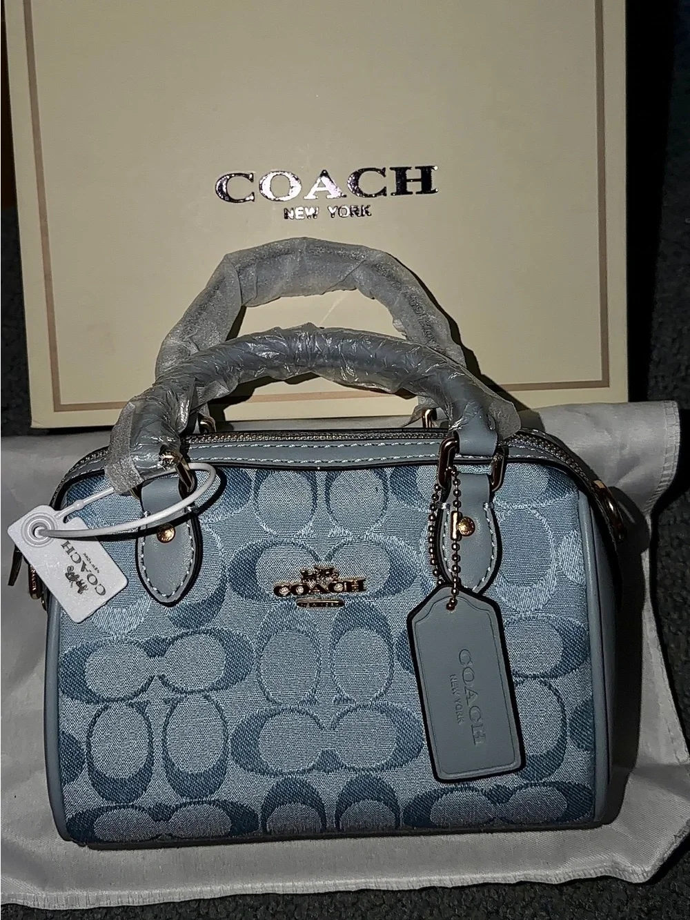 Coach Blue Signature Mini Satchel with Leather Trim